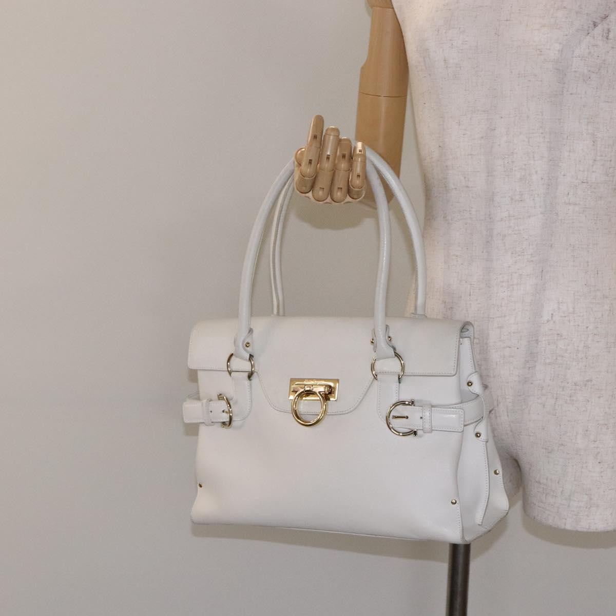 Salvatore Ferragamo Virna Satchel Leather, WHITE, LEATHER, Handbag