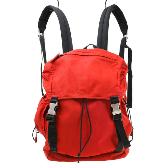 Prada Double Buckle Backpack Tessuto, Red, Nylon, Backpack