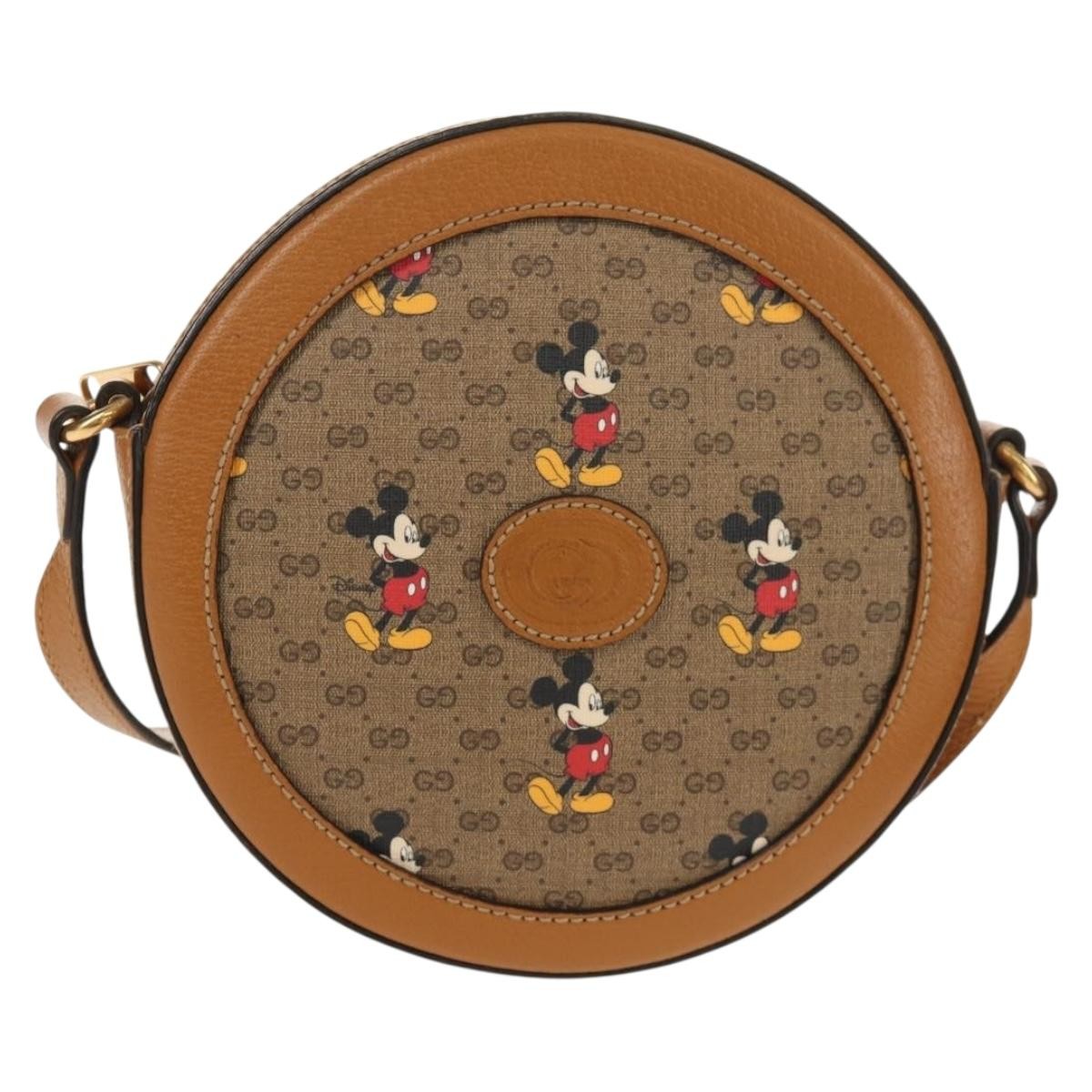 Gucci Disney Mickey Mouse Round Shoulder Bag Printed Mini GG Coated Canvas, BEIGE, CANVAS, Shoulder bag