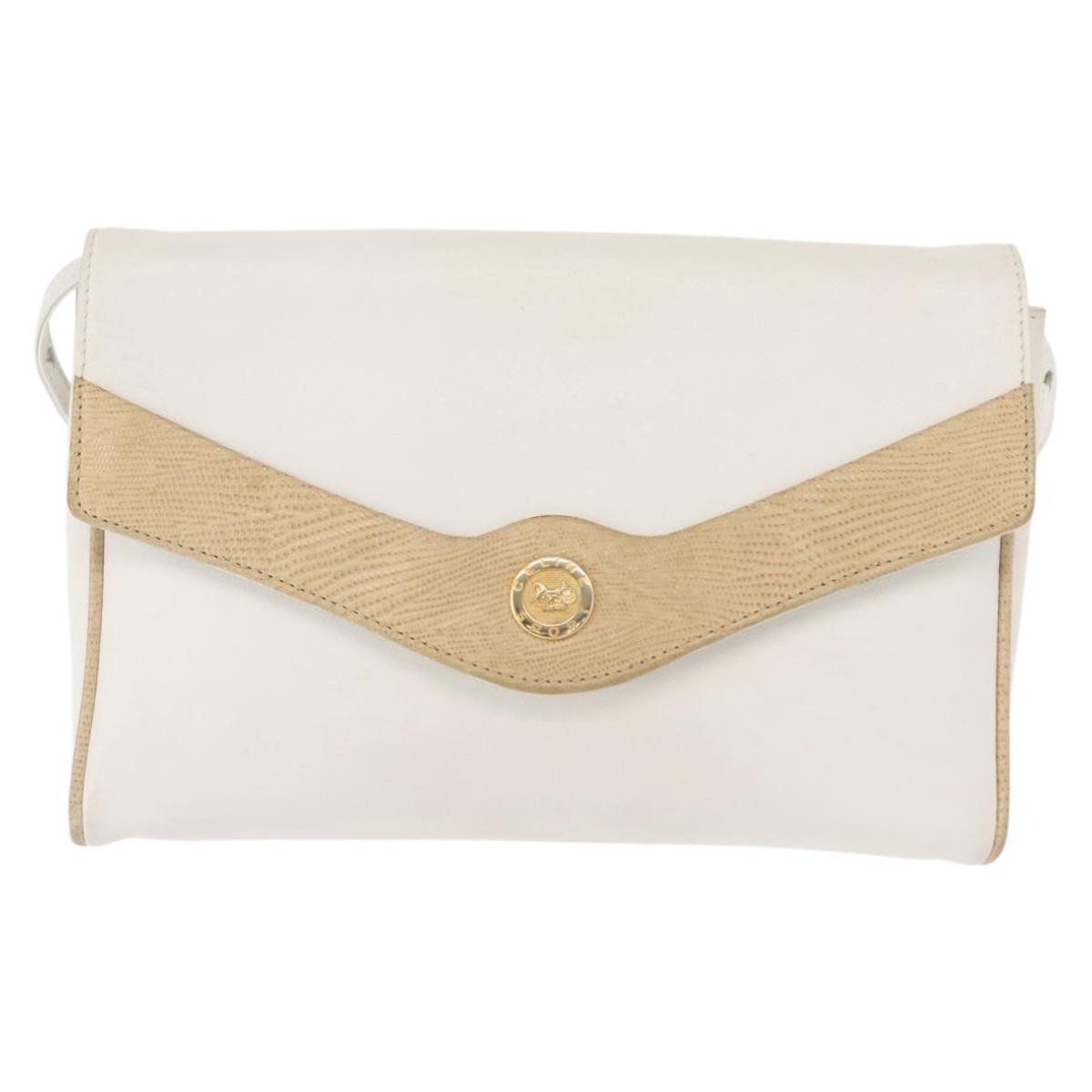 Celine Shoulder Bag Leather, WHITE, LEATHER, Shoulder bag