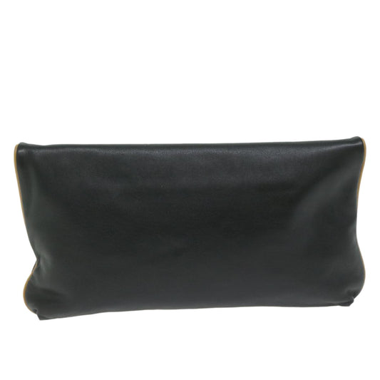 Celine Logo Triomphe Pouch Leather, BLACK, LEATHER, Clutche & pouche