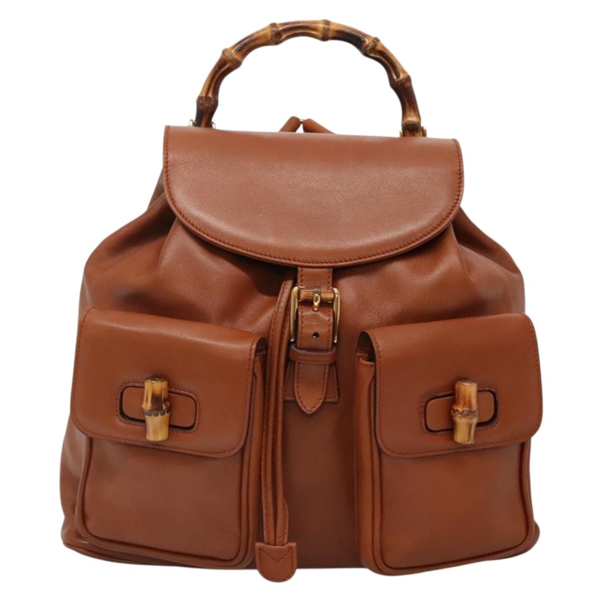 Gucci Vintage Bamboo Backpack Leather, BROWN, LEATHER, Backpack