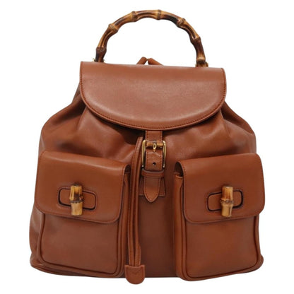 Gucci Vintage Bamboo Backpack Leather, BROWN, LEATHER, Backpack