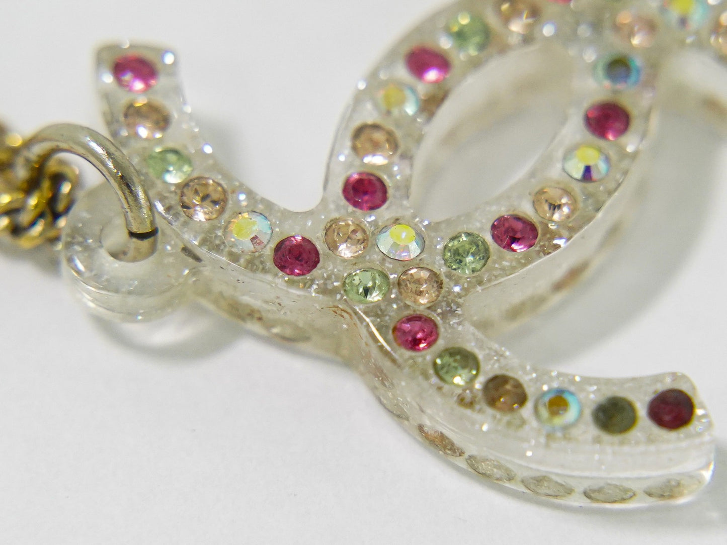 Chanel Rainbow CC Pendant Necklace Metal and Crystals, GOLD, GOLD_PLATED, Necklace