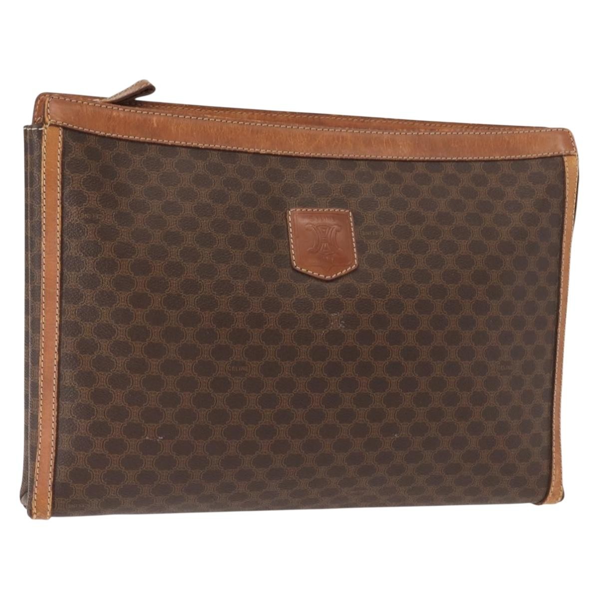 Celine Macadam Pochette Canvas and Leather, BROWN, CANVAS, Clutche & pouche