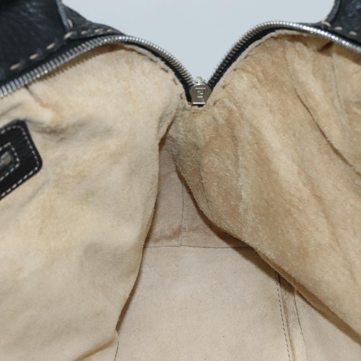 Fendi Selleria Handle Bag Embossed Leather, BLACK, LEATHER, Handbag