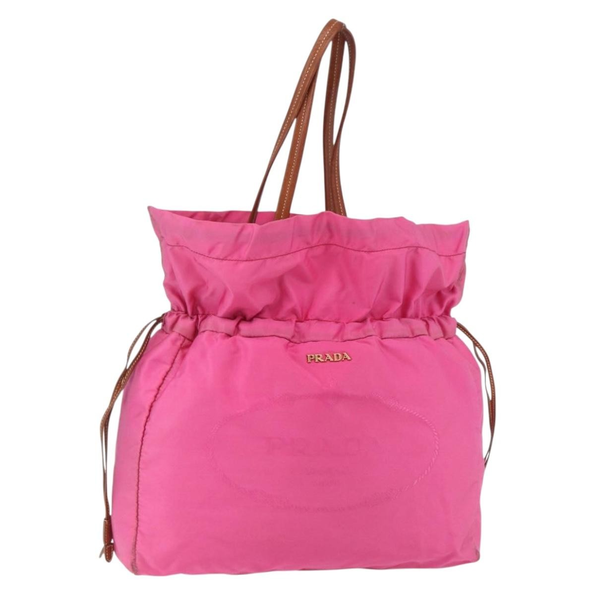 Prada Logo Drawstring Tote Tessuto, PINK, NYLON, Tote bag