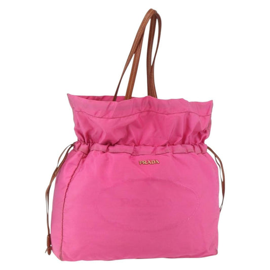 Prada Logo Drawstring Tote Tessuto, PINK, NYLON, Tote bag