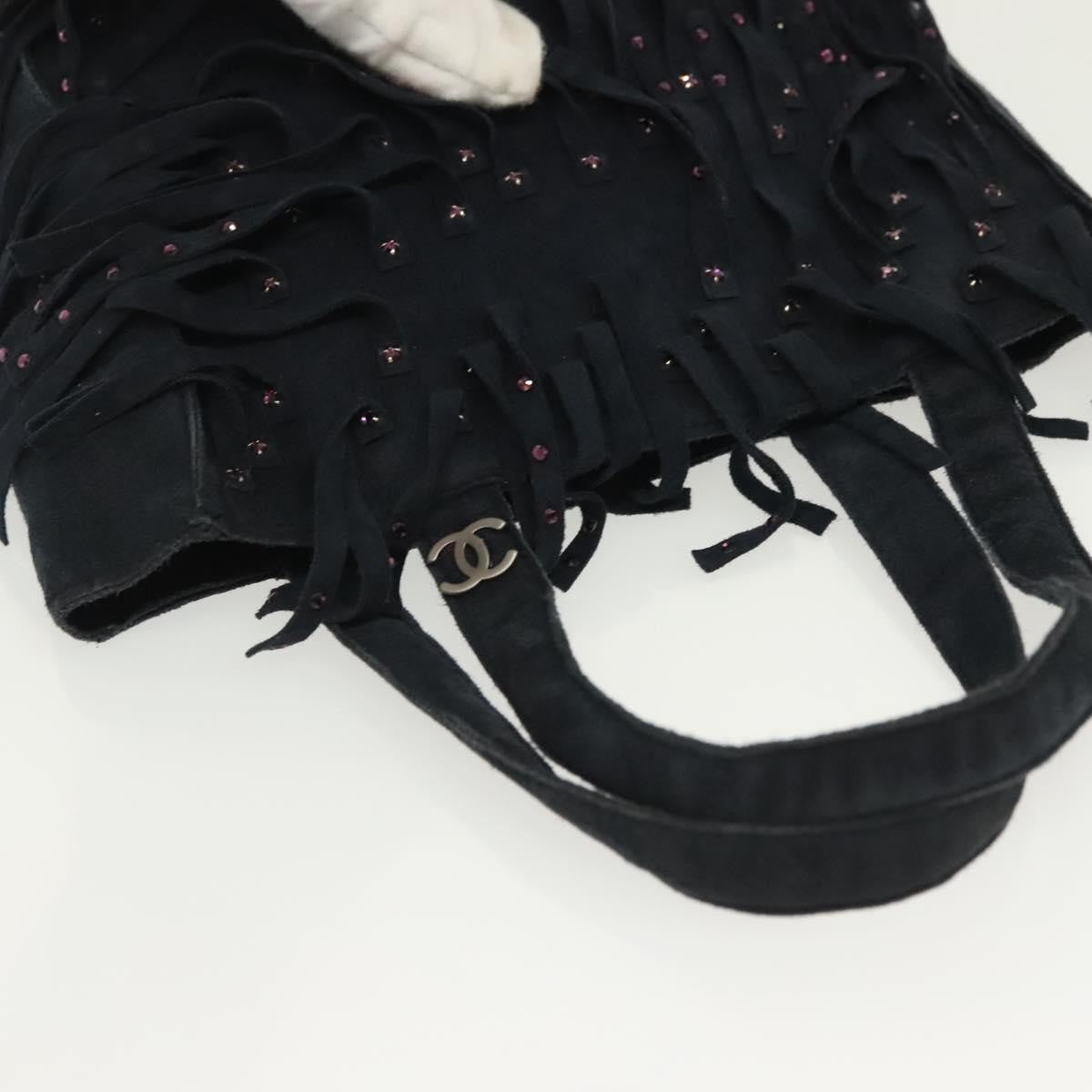 Chanel Vintage Fringe Tote Suede, NAVY, SUEDE, Tote bag