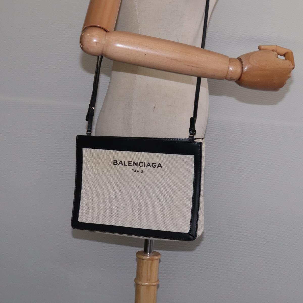 Balenciaga Navy Pochette Canvas and Leather, WHITE, CANVAS, Clutche & pouche