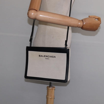 Balenciaga Navy Pochette Canvas and Leather, WHITE, CANVAS, Clutche & pouche
