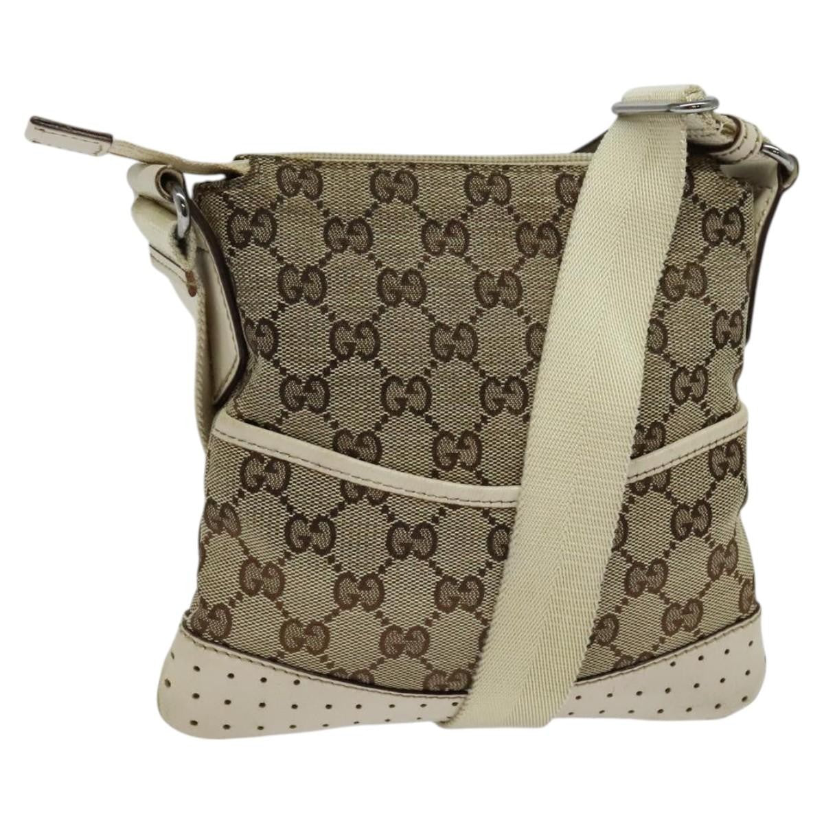 Gucci Zip Messenger Bag GG Canvas with Perforated Leather, BEIGE, CANVAS, Crossbody bag