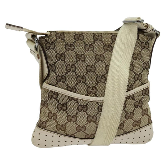 Gucci Zip Messenger Bag GG Canvas with Perforated Leather, BEIGE, CANVAS, Crossbody bag