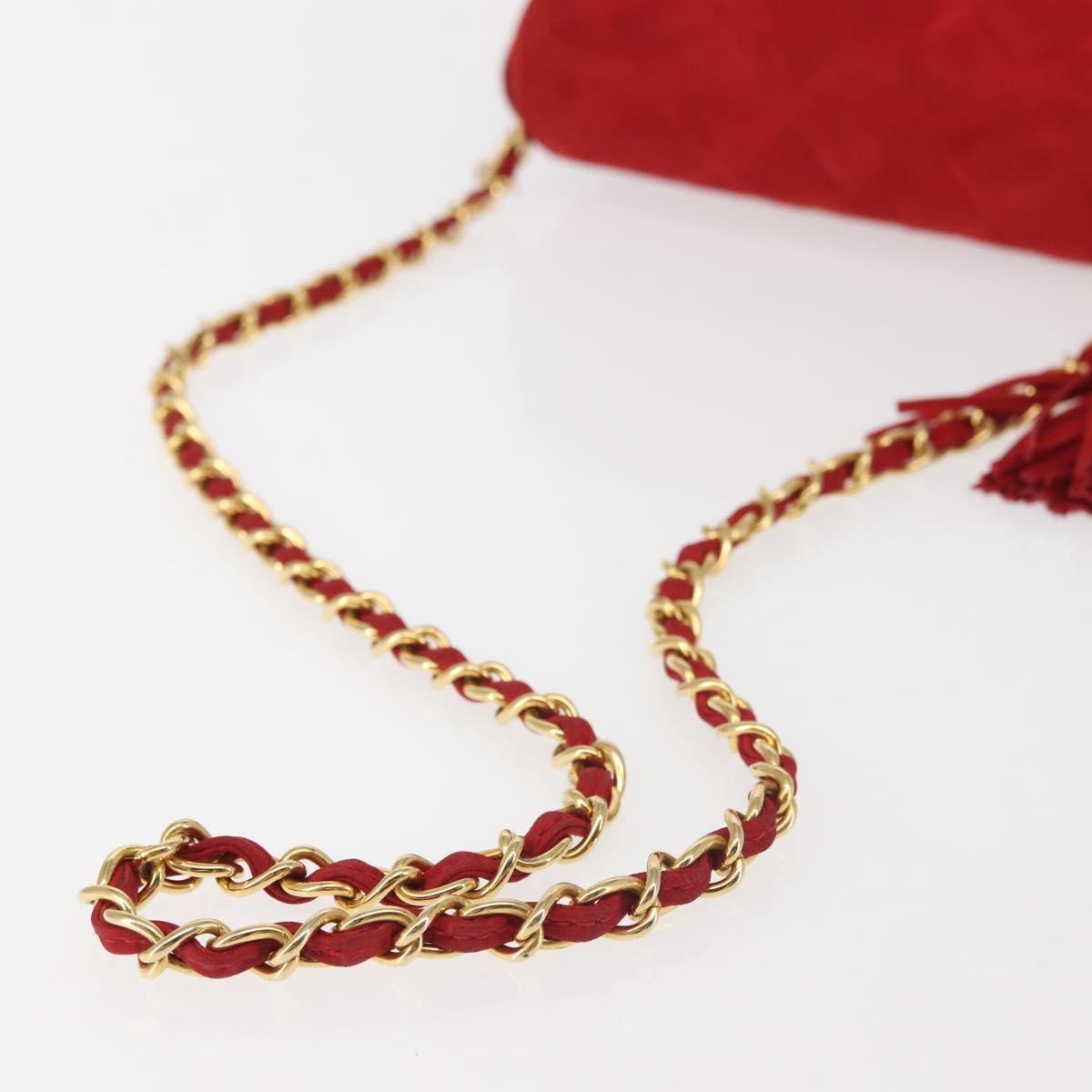 Chanel Vintage Tassel Full Flap Shoulder Bag Quilted Suede, RED, SUEDE, Shoulder bag