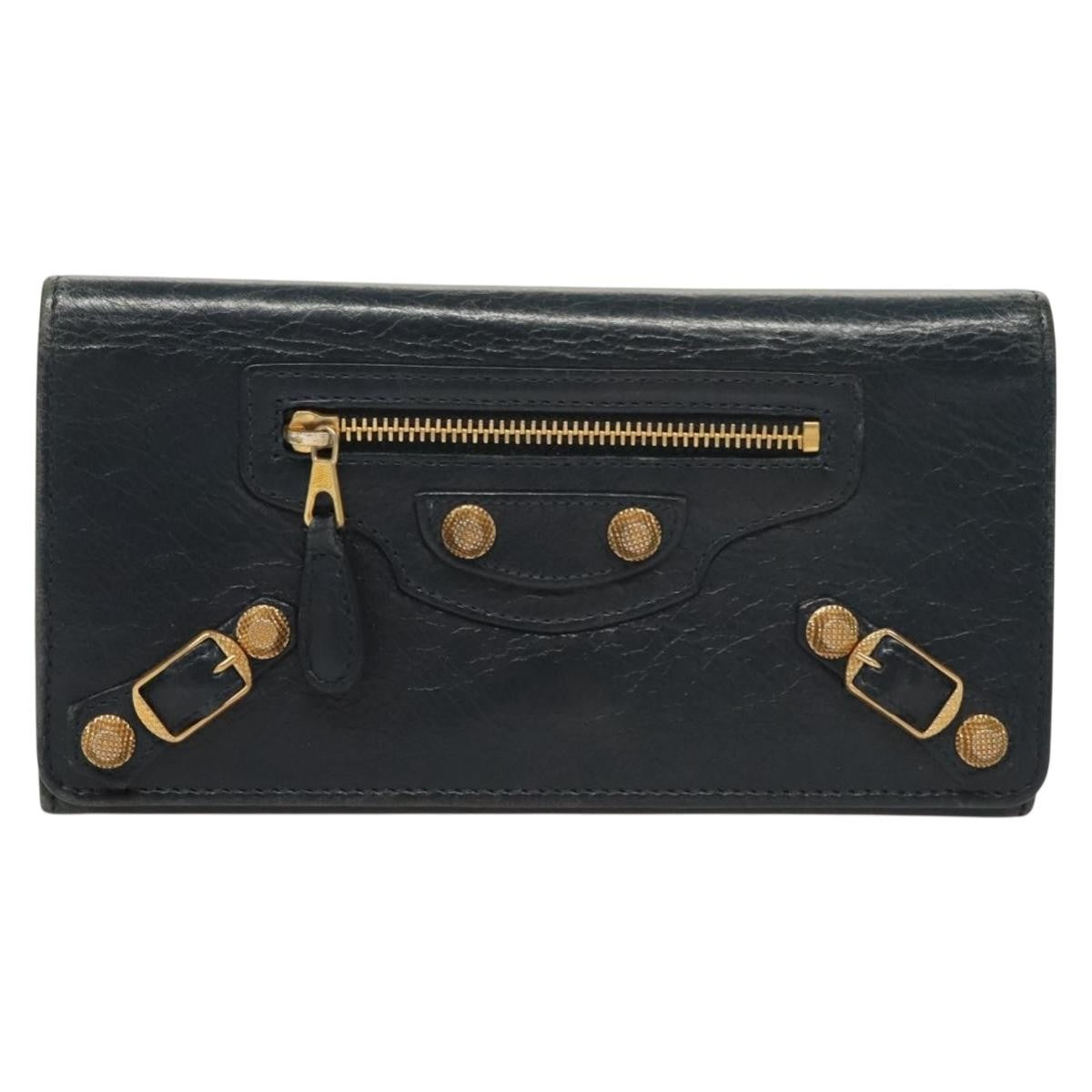 Balenciaga Giant Money Flap Wallet Leather, NAVY, LEATHER, Wallets