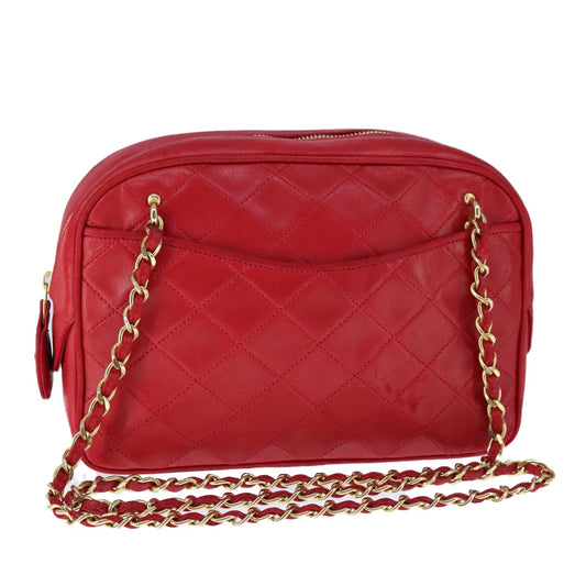 Chanel Vintage Front Pocket Camera Bag Quilted Lambskin, RED, LEATHER, Shoulder bag