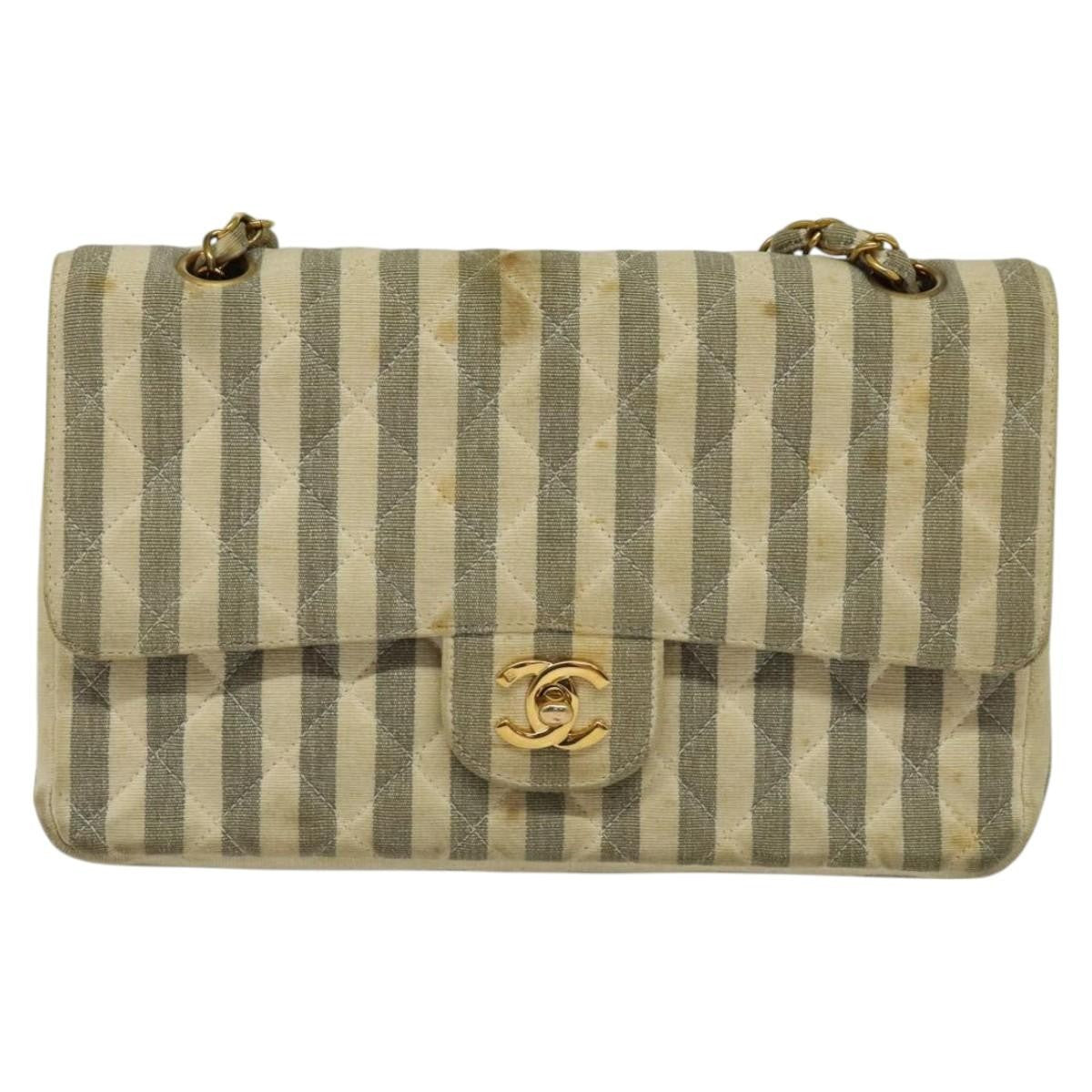 Chanel Vintage Classic Double Flap Bag Quilted Denim, GRAY, CANVAS, Handbag