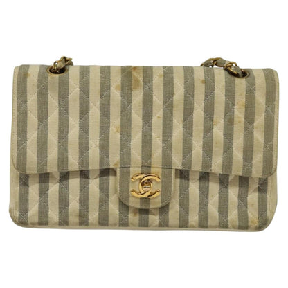 Chanel Vintage Classic Double Flap Bag Quilted Denim, GRAY, CANVAS, Handbag