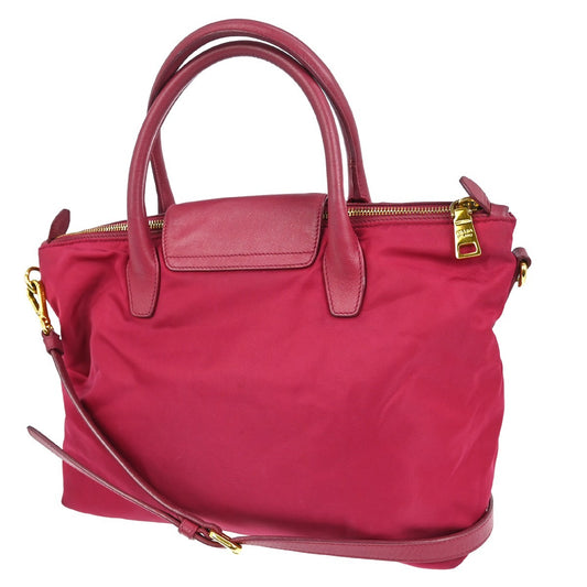 Prada Convertible Flap Tote Tessuto and Saffiano Leather, PINK, NYLON, Tote bag