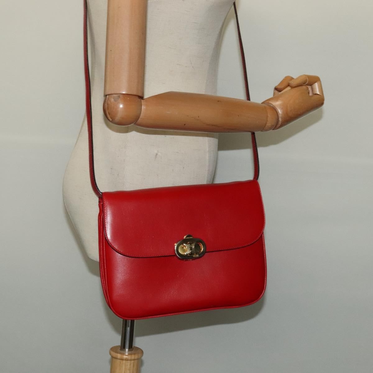Celine Vintage Triomphe Shoulder Bag Leather, RED, LEATHER, Shoulder bag