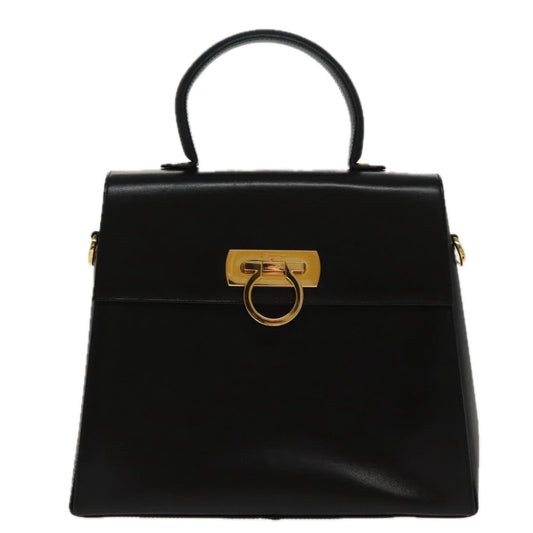 Salvatore Ferragamo Gancini Convertible Top Handle Bag Leather, BLACK, LEATHER, Handbag
