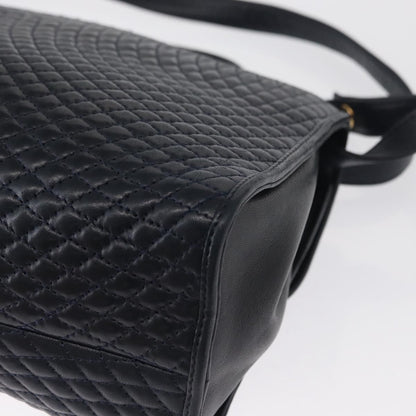 Bally Vintage Handbag Quilted Leather, NAVY, LEATHER, Handbag