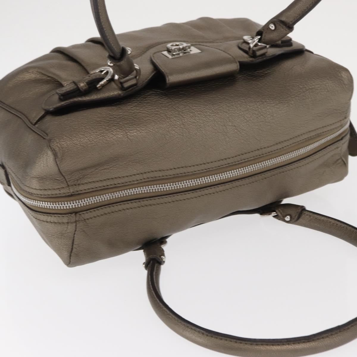 Salvatore Ferragamo Gancini Buckle Shoulder Bag Leather, GOLD, LEATHER, Handbag