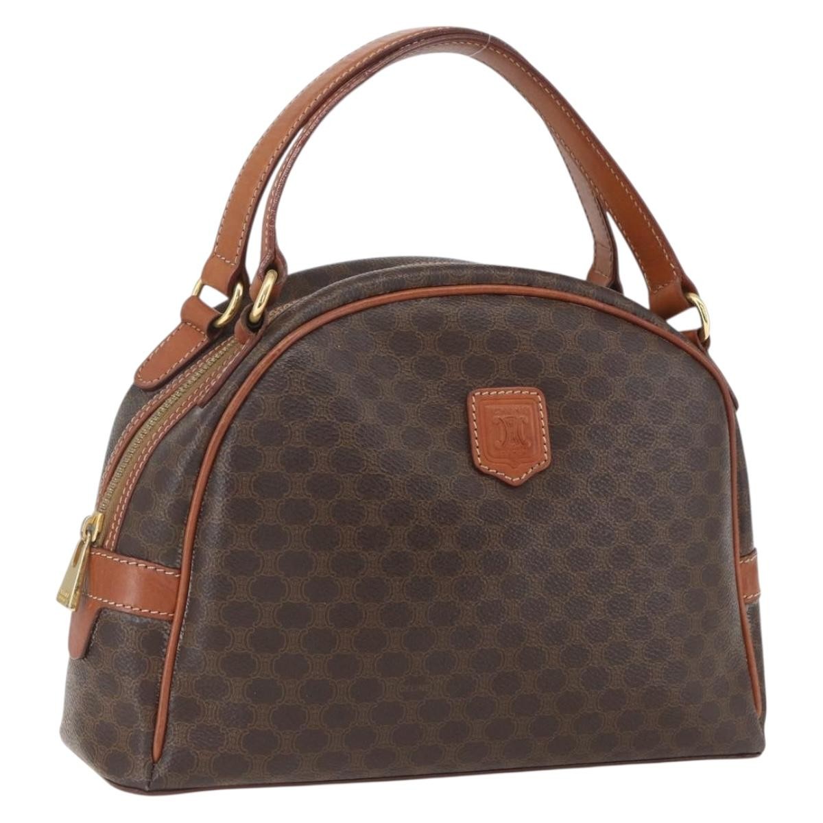 Celine Vintage Macadam Handbag Canvas and Leather, BROWN, CANVAS, Handbag