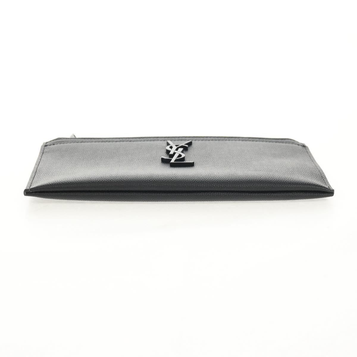 Saint Laurent Classic Monogram Zip Bill Pouch Leather, BLACK, LEATHER, Clutche & pouche