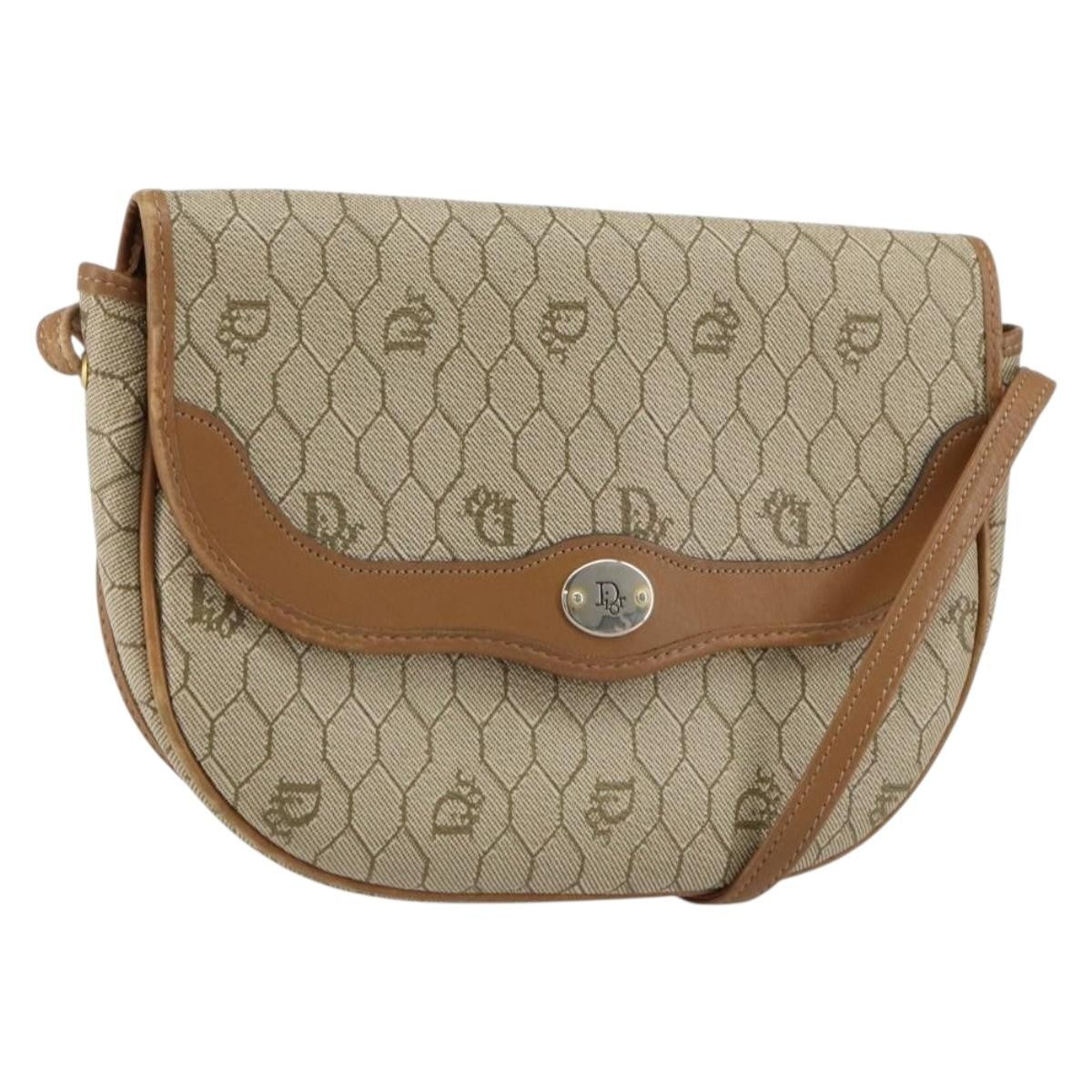 Christian Dior Vintage Honeycomb Shoulder Bag Canvas and Leather, BEIGE, CANVAS, Shoulder bag