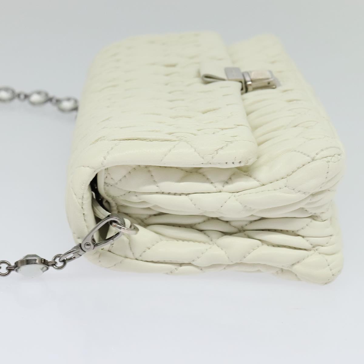 Miu Miu Crystal 2way Pouch Matelasse Leather, WHITE, LEATHER, Shoulder bag