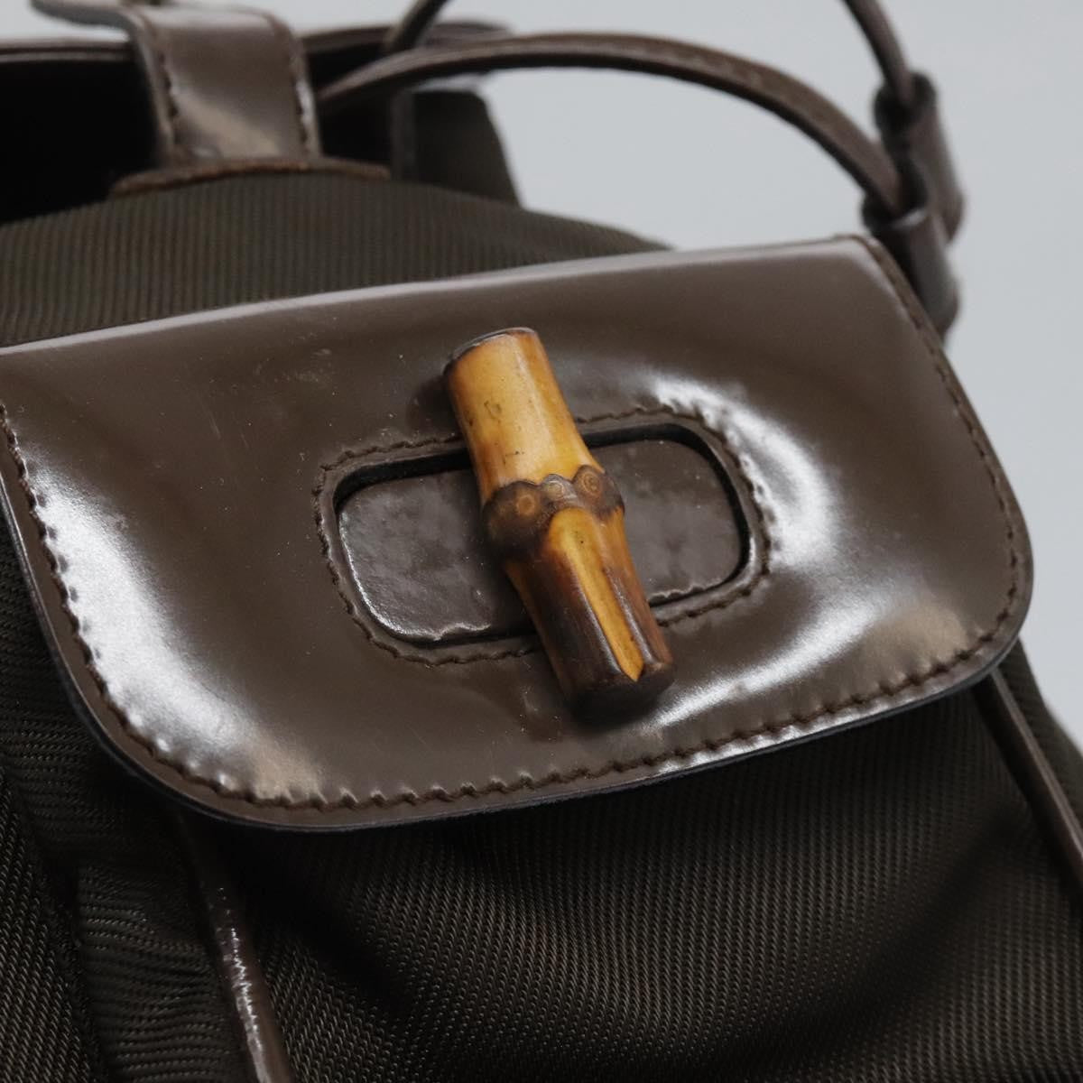 Gucci Vintage Bamboo Backpack Nylon and Patent Leather, BROWN, NYLON, Backpack