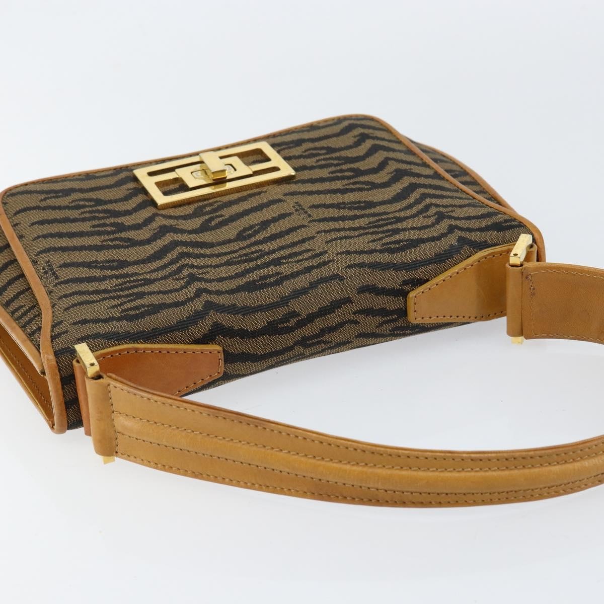 Fendi Vintage Tiger Print Shoulder Bag Canvas, GOLD, CANVAS, Shoulder bag