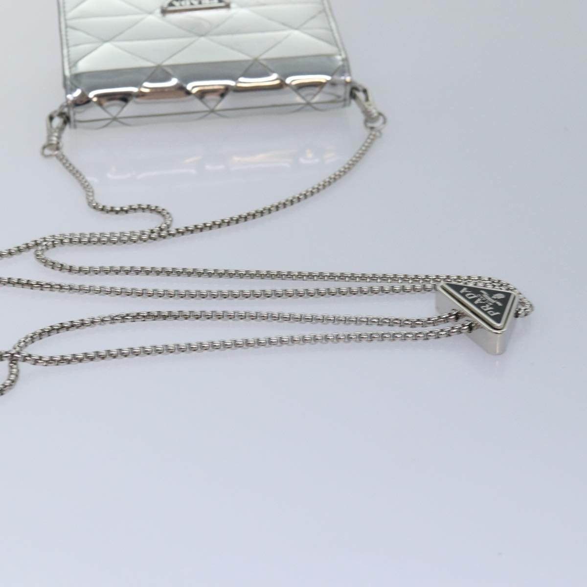 Prada Chain Wallet Embellished Leather, Silver, Leather, Wallet
