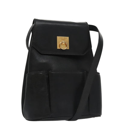 Celine Shoulder Bag Leather, BLACK, LEATHER, Shoulder bag