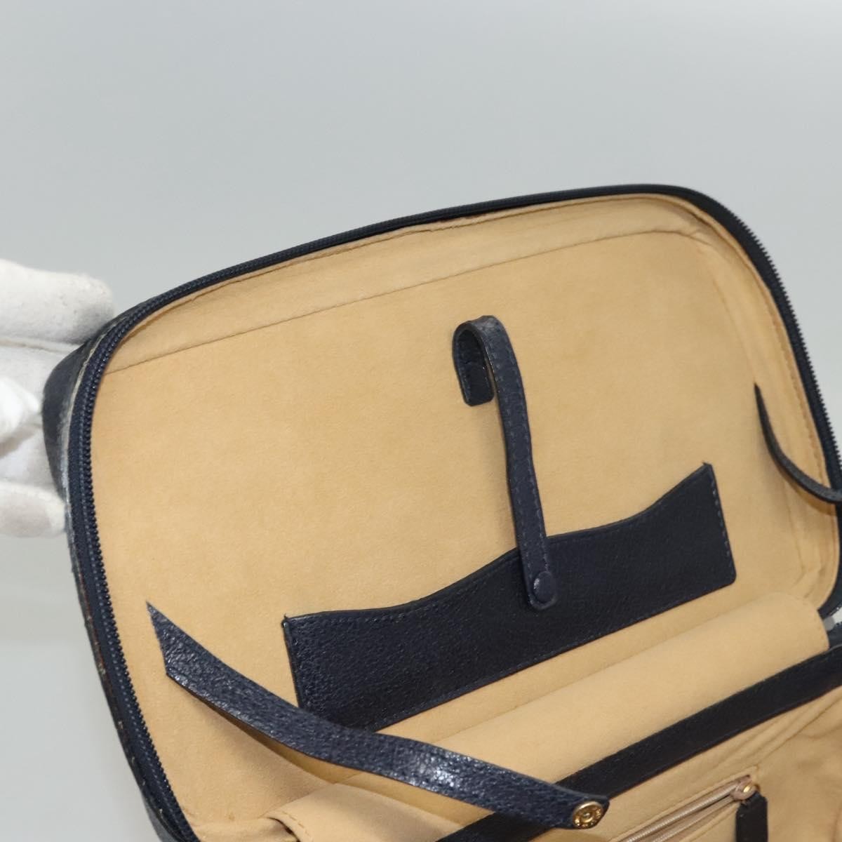 Gucci Vintage Bamboo Vanity Case Leather, NAVY, LEATHER, Handbag