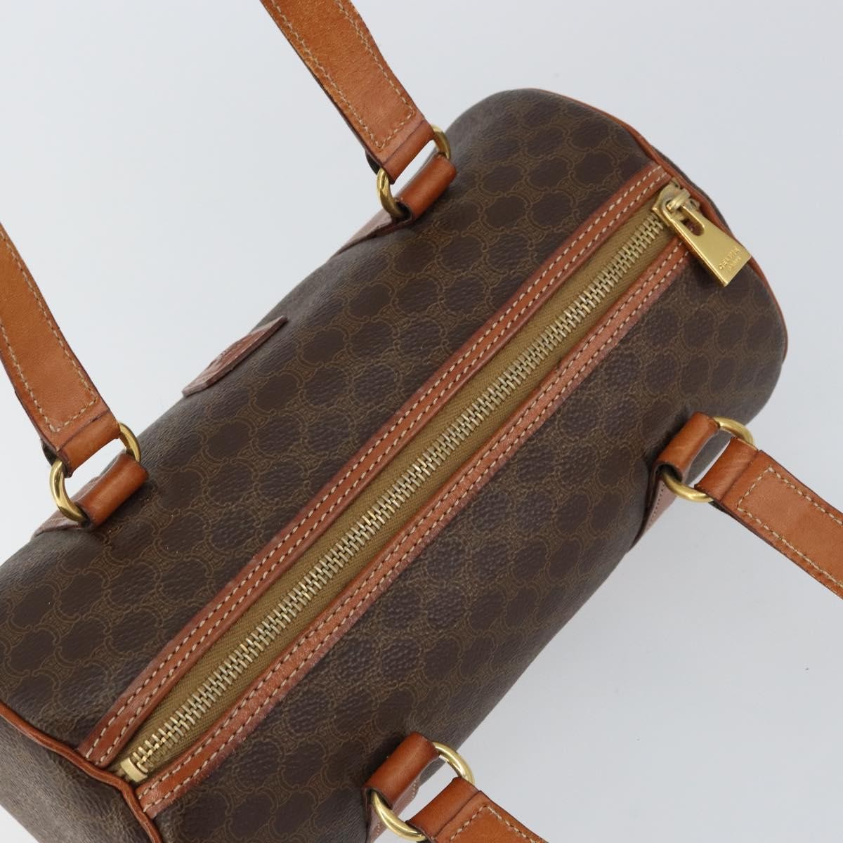 Celine Vintage Macadam Handbag Canvas and Leather, BROWN, PVC, Shoulder bag