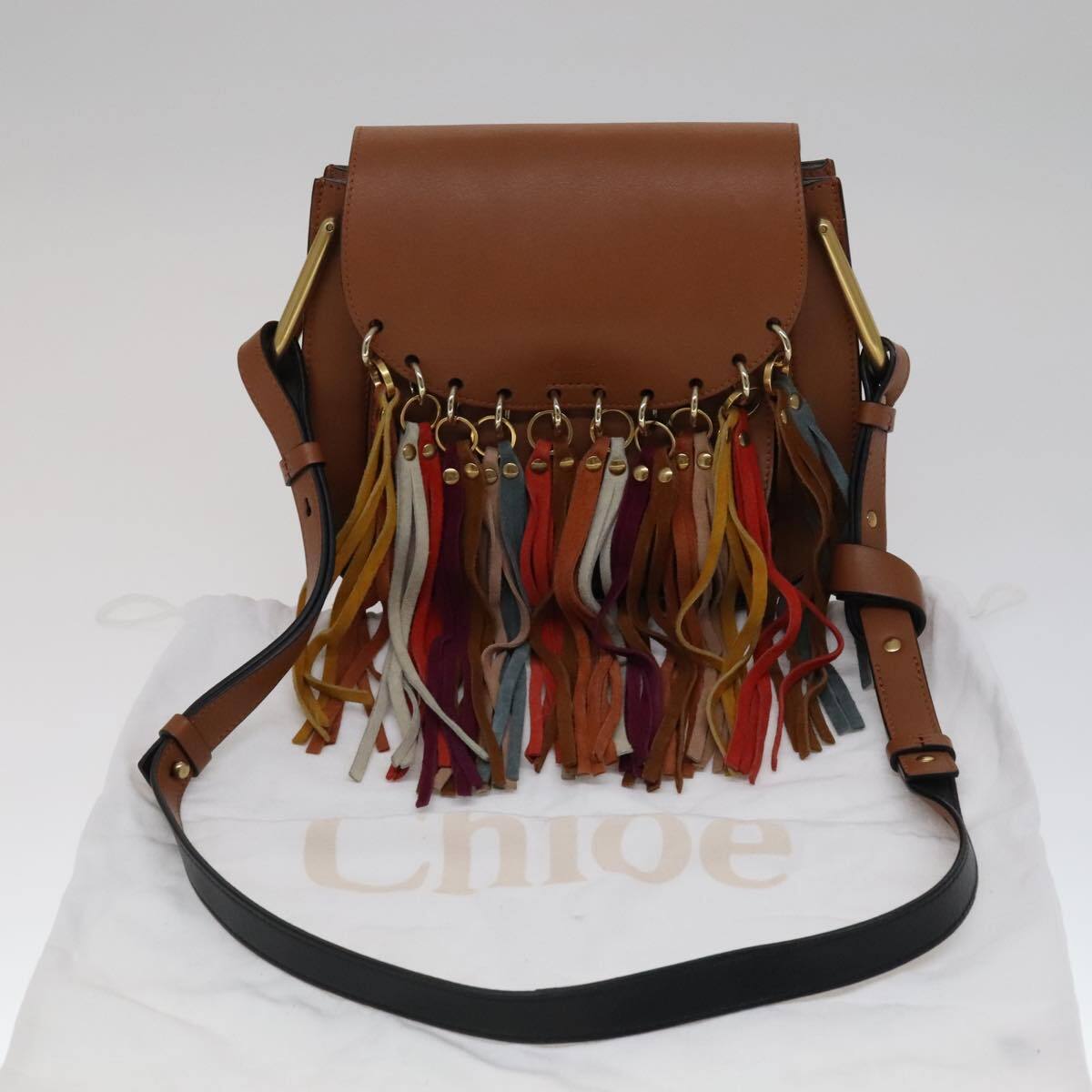 Chloe Multicolor Fringe Hudson Bag Leather, BROWN, LEATHER, Crossbody bag