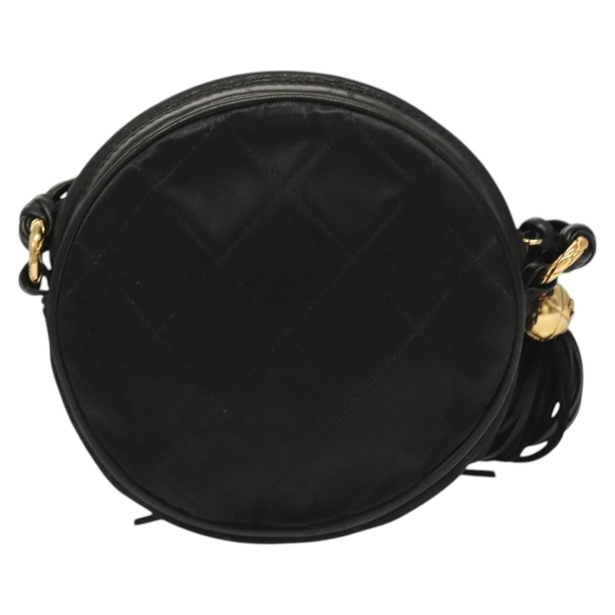 Chanel Vintage Round Tassel Crossbody Bag Quilted Satin, BLACK, SATIN, Crossbody bag