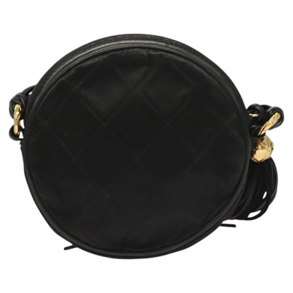 Chanel Vintage Round Tassel Crossbody Bag Quilted Satin, BLACK, SATIN, Crossbody bag