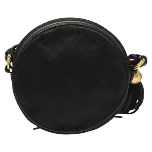 Chanel Vintage Round Tassel Crossbody Bag Quilted Satin, BLACK, SATIN, Crossbody bag