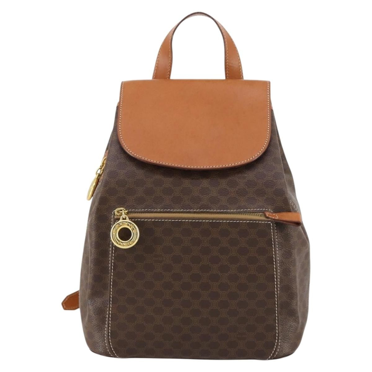 Celine Vintage Macadam Backpack Canvas and Leather, BROWN, CANVAS, Backpack