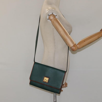 Celine Vintage Triomphe Flap Bag Leather, GREEN, LEATHER, Shoulder bag