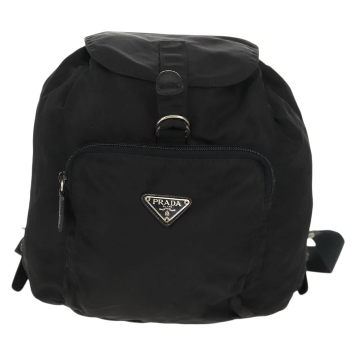 Prada Front Pocket Buckle Backpack Nylon, BLACK, NYLON, Backpack