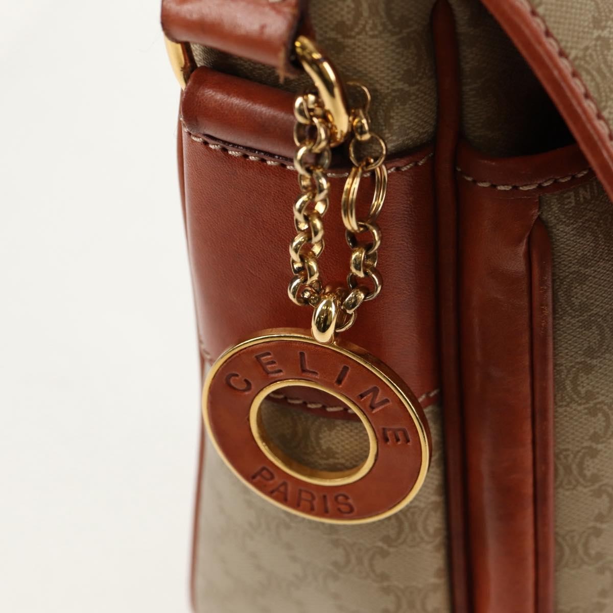 Celine Vintage Macadam Handbag Canvas and Leather, BEIGE, CANVAS, Handbag