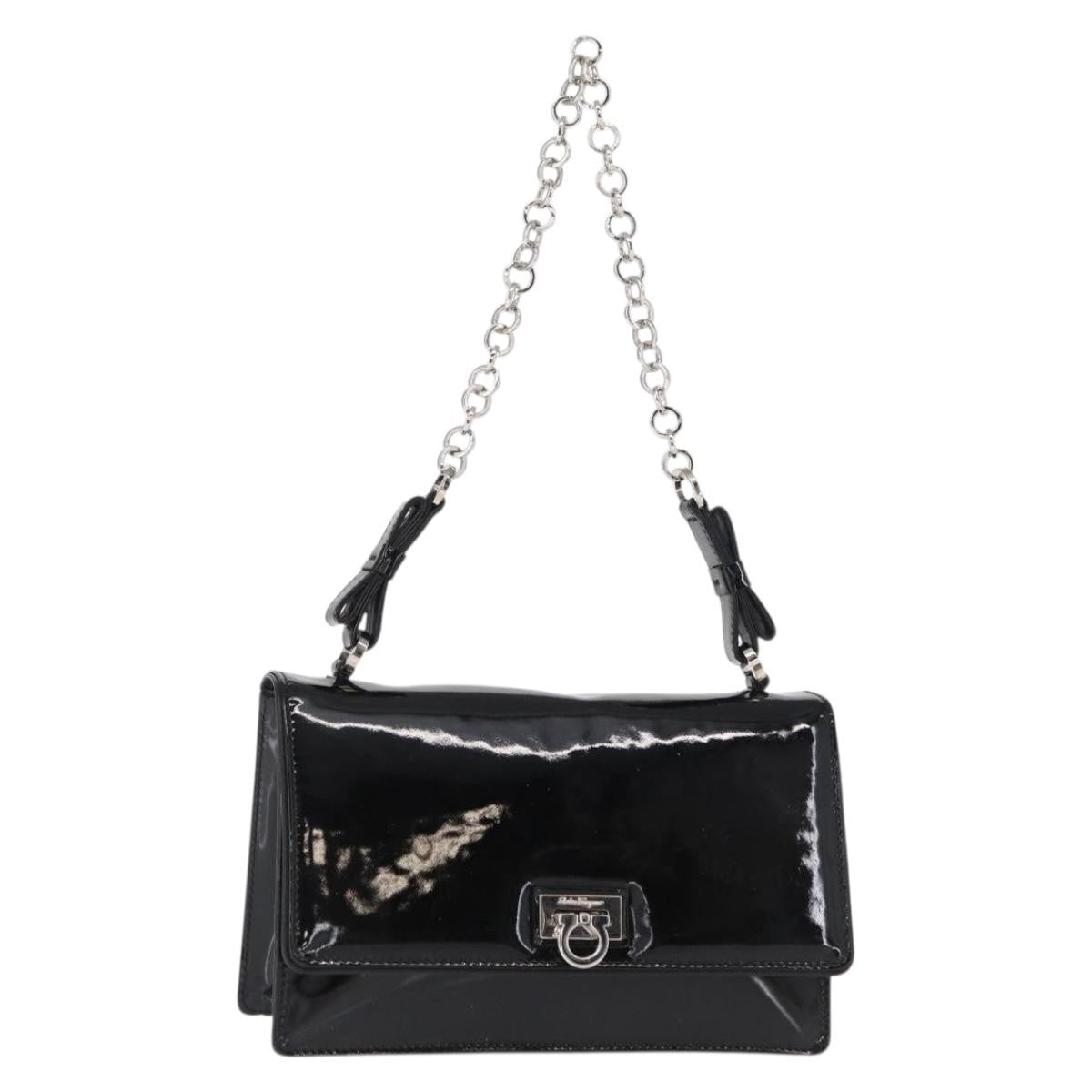 Salvatore Ferragamo Gancini Chain Shoulder bag Patent leather, BLACK, PATENT_LEATHER, Shoulder bag