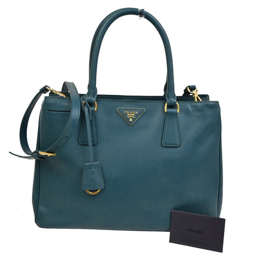 Prada Double Zip Lux Tote Saffiano Leather, GREEN, LEATHER, Tote bag
