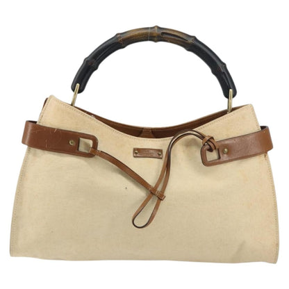 Gucci Vintage Bamboo Handle Bag Canvas, BEIGE, CANVAS, Tote bag