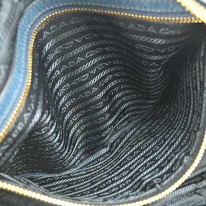 Prada Convertible Bauletto Bag Vitello Shine, BLUE, LEATHER, Handbag