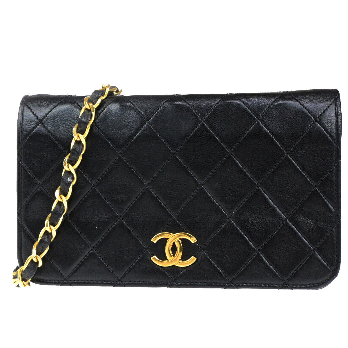 Chanel Wallet on Chain Stitched Leather, BLACK, LEATHER, Clutche & pouche